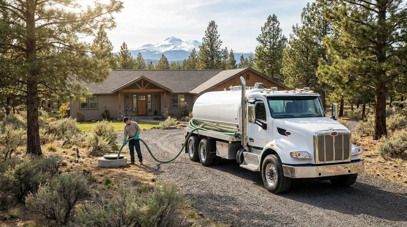A septic pump truck servicing a rural home near Bend, Oregon