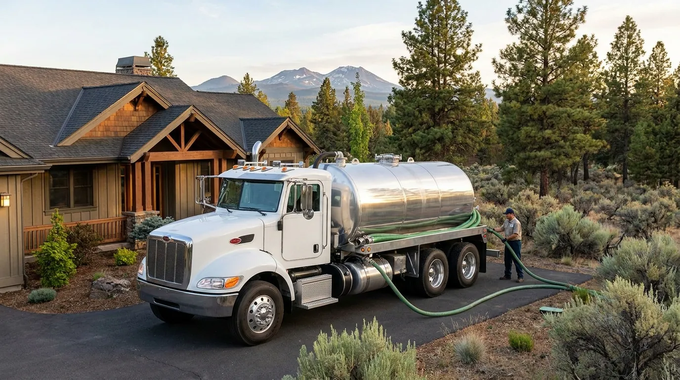 A septic service truck responding to a backup at a Central Oregon home
